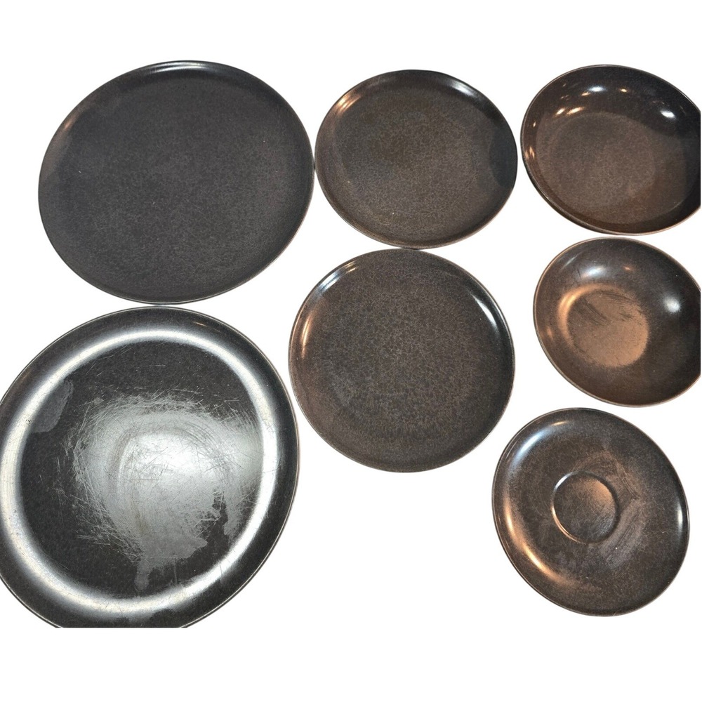 Vintage Color‎ Flyte Royale MELMAC Branchell K. LaMovne designer 7 dishes Black